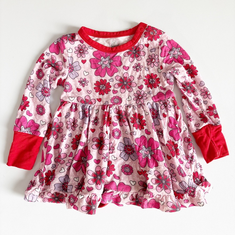 Birdie Bean Baby Girls Floral Heart Bamboo Peplum Romper Twirl Dress Size 6-12M
